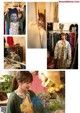 A collage of photos of a woman in a clothing store.