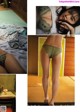 A collage of photos of a woman in lingerie.